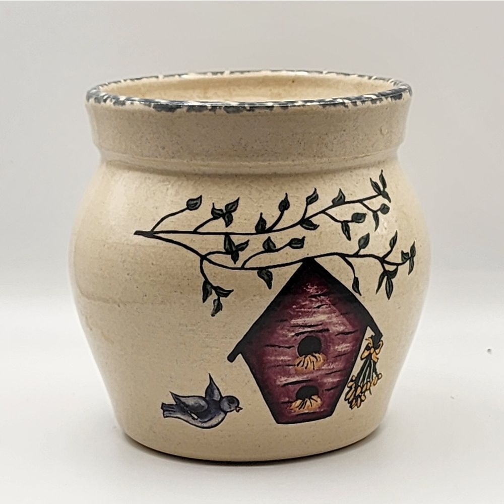 Vintage 1997 Casey Pottery Marshall Texas Stoneware Birdhouse 3 7/8" Crock Jar